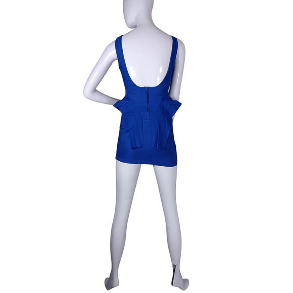 BLVD BLVD Structured Mini Dress Royal Blue Size Small Fitted Peplum Sleeveless - Picture 7 of 10
